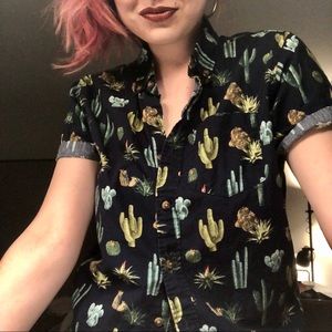 cactus print short-sleeve button-down